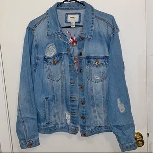 Oversized, Distressed Jean jacket with embroidery